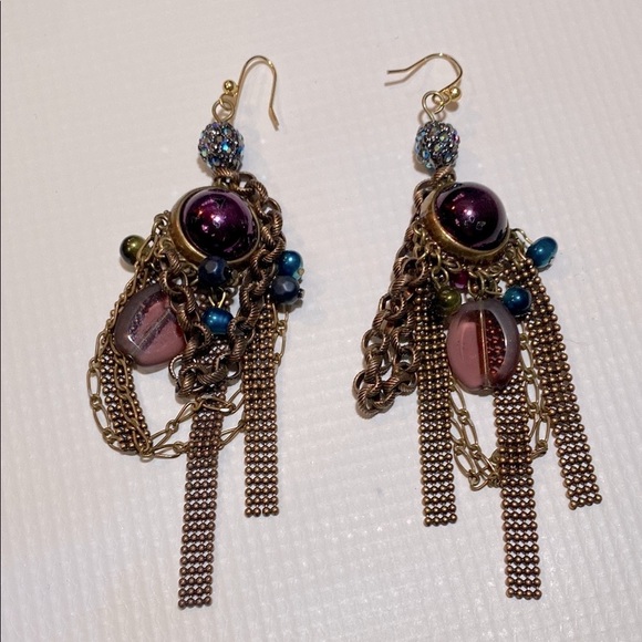 Chico's Purple and Blue Dangle Earrings with Fringe - Picture 3 of 4